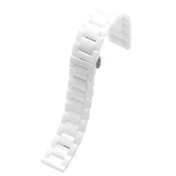 Universelles Keramikarmband for Männer und Frauen, weißes Keramikarmband, schwarze flache Schnittstelle, 14 mm, 16 mm, 18 mm, 20 mm, Schnellverschluss Uhrenarmband (Color : White, Size : 16mm) von SYT-MD