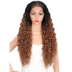 Hand Braided Lace Frontal Braids Wigs,for Black Women 100% Synthetic Ombre Brown Lightweight Swiss Soft Lace Front Braid Out Curly Wavy Wigs,22 inch von SYVI
