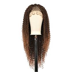 Lace Front Half Braided Curly Wavy Wigs for Women Braided Wigs with Baby Hair Brown Half Braids Half Weave Synthetic Lace Frontal Wig,24 inch von SYVI