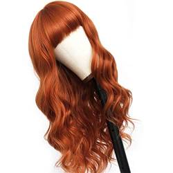 Orange Red Wavy Wigs with Bangs,Women Glueless Loose Curly Synthetic Fiber Hair Full Machines Made Heat Resistant Party Daily Cosplay Use,26 inch von SYVI