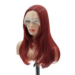 SYVI Front Lace Synthetic Wig,Burgundy Lace Wigs for Women Synthetic Layered Wig Straight Layered Cut Lace Wig Glueless T Part 99J Colored Hair Wigs Cosplay,26inch von SYVI