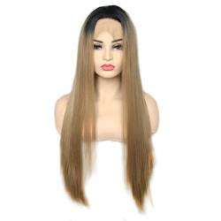 Synthetic Lace Front Wig for Black Women,Queen Dark Ash Blonde with Black Root Synthetic Lace Front Wig Heat Resistant Fiber Daily Wearing for Women,20 inch von SYVI