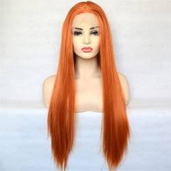 Synthetic Lace Front Wig for Black Women,Queen Orange Synthetic T Lace Front Wig Heat Resistant Fiber Silky Straight Cosplay for Women,20 inch von SYVI
