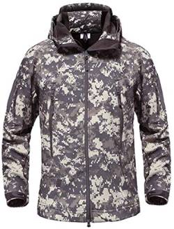 Taktische Militärjacke, warm, Fleece, langärmlig, mit Kapuze, Camouflage, Softshell, wasserdicht, für Camping, Jagd, Angeln, Outdoor, mit Kapuze Gr. XXL, ACU von SZAWSL