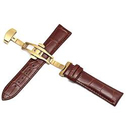 SZCURC Uhrenarmband aus echtem Leder 12-24 mm Universal-Schmetterlingsschnalle Stahlschnalle Armband, Braungold, 24 mm von SZCURC