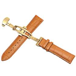 SZCURC Uhrenarmband aus echtem Leder 12-24 mm Universal-Schmetterlingsschnalle Stahlschnalle Armband, Hellbraunes Gold, 12 mm von SZCURC