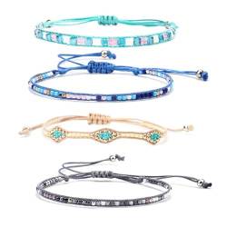 SZETOSY 4PCS Böhmische Perlen Armbänder Bunte Perlen Armbänder Multi Layer Handgemachte Armband Für Frauen Einstellbare Boho Armbänder Set, Baumwolle von SZETOSY