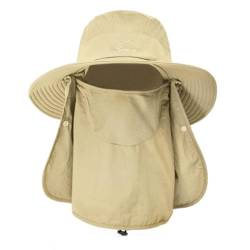 SZETOSY Sonnenhut mit breiter Krempe, Netzstoff, abnehmbarer Nackenschutz, LSF 50, UV-Schutz, Unisex, Outdoor-Hut für Radfahren, Angeln, Wandern, Bootfahren, Gartenarbeit, khaki, M/L von SZETOSY