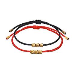 Tibetanisches Kupfer-Perlen-Armband – GOODCHANCEK handgefertigtes, buddhistisches Armband, verstellbares Glücksarmband, schwarz und rot, für Damen und Herren von SZETOSY