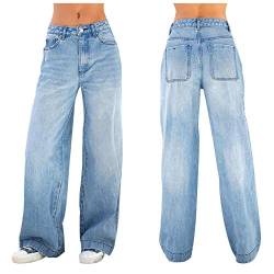 Damen Cargohose Baggy Low Waist Cargo Jeans Gerade Breites Bein Denim Hosen Y2k Aesthetic Vintage Jeanshosen 90er Streetwear Jeanshose Straight Leg Pants Loose Fit Boyfriend Pants von SZFRYEU