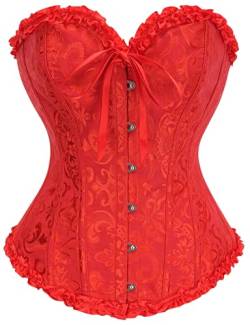 Ivy Shi Damen Vollbrust Corsage Korsett Top Gothic Vintage Corsagen Bustier Corsette- Gr. 32 (S), Rot von SZIVYSHI