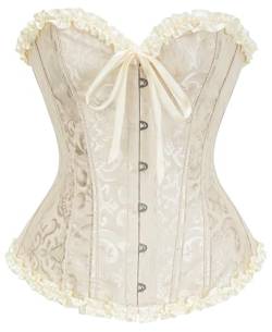 SZIVYSHI Damen Korsett Sexy Corsage Corset - Top für Kostüm, Outfit, Reizwäsche, Steampunk, Gothic, Piraten, Lack, Frauen, Extrem, Body & Sexspielzeug - Beige - Große M von SZIVYSHI