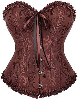 SZIVYSHI Damen Korsett Sexy Corsage Corset - Top für Kostüm, Outfit, Reizwäsche, Steampunk, Gothic, Piraten, Lack, Frauen, Extrem, Body & Sexspielzeug - Braun - Große L von SZIVYSHI