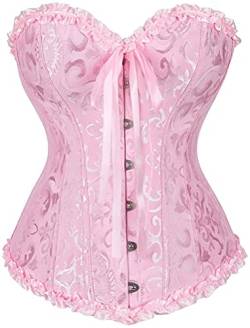 SZIVYSHI Damen Korsett Sexy Corsage Corset - Top für Kostüm, Outfit, Reizwäsche, Steampunk, Gothic, Piraten, Lack, Frauen, Extrem, Body & Sexspielzeug - Rosa - Große L von SZIVYSHI