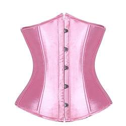 SZIVYSHI Damen Unterbrust Satin Lace Up Waist Cincher Corsage Top Shaper Bustier Rosa L von SZIVYSHI