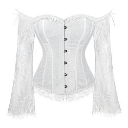 SZIVYSHI Frauen Halloween Weihnachten Overbust Lace up Rücken Korsett mit Schulter Ärmel, Weiß -2XL(Taillenumfang:78cm) von SZIVYSHI