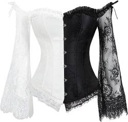 SZIVYSHI Korsett Damen Halloween Weihnachten Vollbrust Lace Up Corset Rücken Corsage mit Schulter Ärmel (Schwarz und Weiß, XXL) von SZIVYSHI