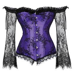 SZIVYSHI Korsett Damen Halloween Weihnachten Vollbrust Lace Up Corset Rücken Corsage mit Schulter Ärmel (Violett, L) von SZIVYSHI