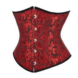 SZIVYSHI Korsett Damen Unterbrust Satin Lace Up Waist Cincher Corsage Top Shaper Corset (Jacquard Schwarz und Rot,5XL) von SZIVYSHI