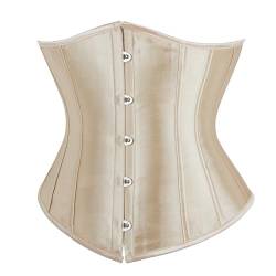 SZIVYSHI Korsett Damen Unterbrust Satin Lace Up Waist Cincher Corset Shaper Corsage (M, Beige) von SZIVYSHI