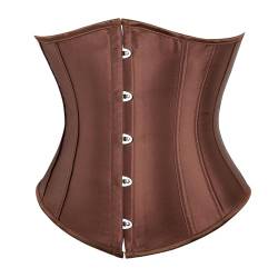 SZIVYSHI Korsett Damen Unterbrust Satin Lace Up Waist Cincher Corset Shaper Corsage (M, Braun) von SZIVYSHI