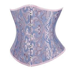 SZIVYSHI Korsett Damen Unterbrust Satin Lace Up Waist Cincher Corset Shaper Corsage (S, Jacquard Blau) von SZIVYSHI