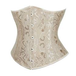 SZIVYSHI Korsett Damen Unterbrust Satin Lace Up Waist Cincher Corset Shaper Corsage (XXL, Jacquard Beige) von SZIVYSHI