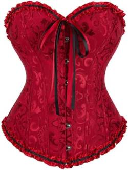 SZIVYSHI Wein Rot Korsett für Frauen - Bustier Shapewear Corset - trägerlos Vintage viktorianischen Vollbrust Mode Spitze Taille Mieder für Night Out - Größe S von SZIVYSHI