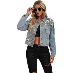 SZJIAHTM Damen Denim Mantel Vintage Kurze Jeansjacke Langarm Denim Frühling Casual Streetwear Jeansjacke L von SZJIAHTM