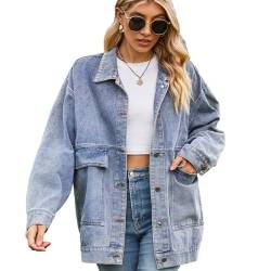 SZJIAHTM Damen Denim Vintage Denim Jacken Mantel Oversize Herbst Frühling Casual Lange Weste Streetwear Jeansjacke XL von SZJIAHTM