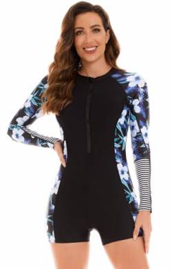 SZJIAHTM Damen Einteilige Badeanzug Rash Guard Athletic langärmlige UPF 50 Bademode mit Frontreißverschluss Boyleg Schwimmanzug L von SZJIAHTM