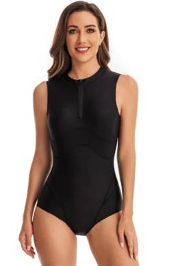 SZJIAHTM Damen Einteiliger Ärmellos Badeanzug Blume Monokini Athleti Sport Surfen Badeanzug mit Frontreißverschluss Schwimmanzug Bademode XL von SZJIAHTM