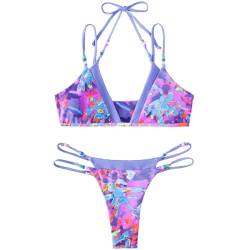 SZJIAHTM Damen Zweiteiliger Bikini Set Blumenmuster Hoch Bikini Triange Badeanzug High Waist V-Badehose Bikini Set von SZJIAHTM