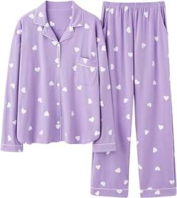 SZJIAHTM Teenager Mädchen Zweiteiliger Loungewear Set Lange Ärmel Cartoon Button Down Schlafanzug aus Baumwolle Pyjama von SZJIAHTM