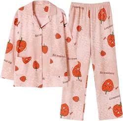 SZJIAHTM Teenager Mädchen Zweiteiliger Loungewear Set Lange Ärmel Cartoon Button Down Schlafanzug aus Baumwolle Pyjama von SZJIAHTM
