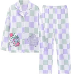 SZJIAHTM Zweiteiliger Loungewear Set Baumwolle Langarm Nachtwäsche Kinder Button Down Cartoon Tops und Lange Hose Pjs Outfits Pyjama für Teenager Mädchen von SZJIAHTM