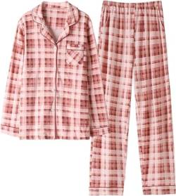 SZJIAHTM Zweiteiliger Pyjamas Stylish Loungewear Set Lange Ärmel Button Down Schlafanzug aus Baumwolle Pyjama für Teenager Mädchen von SZJIAHTM