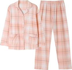 SZJIAHTM Zweiteiliger Pyjamas Stylish Loungewear Set Lange Ärmel Button Down Schlafanzug aus Baumwolle Pyjama für Teenager Mädchen von SZJIAHTM
