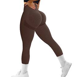 SZKANI Workout-Leggings für Damen, Scrunch Butt Lifting Leggings Booty Hohe Taille Yogahose Nahtlose Gym Strumpfhosen, 5E#-Braune, S von SZKANI
