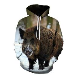 SZRXKJ Herren Kapuze 3D Wildschwein Druck Große Taschen Dekor Weiche Tragen Braun Pullover Hoodies(XL,Colorful) von SZRXKJ