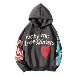 SZRXKJ Herren Kapuzen Langarm Buchstaben I See Ghost Print Farbe Patchwork Pullover Hoodies(3XL,Grau) von SZRXKJ