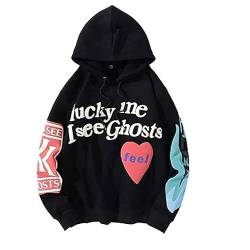 SZRXKJ Herren Kapuzen Langarm Buchstaben I See Ghost Print Farbe Patchwork Pullover Hoodies(M,Schwarz) von SZRXKJ