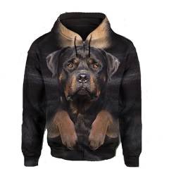 SZRXKJ Männer/Frauen mit Kapuze Langarm 3D-Druck Hundeserie Rottweiler Reißverschluss Strickjacke Sweatshirts(4XL,Schwarz) von SZRXKJ