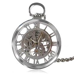 SaVgu Taschenuhr Taschenuhr Vintage-Taschenuhr mit Taschenkette, offenes Zifferblatt, mechanische Taschenuhr, Exquisite Taschenuhr mit Anhänger, Geschenke for Männer, Silberne römische Zahlen von SaVgu