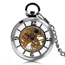 Taschenuhr Taschenuhr Vintage-Taschenuhr mit Taschenkette, offenes Zifferblatt, mechanische Taschenuhr, Exquisite Taschenuhr mit Anhänger, Geschenke for Männer, Zahlen, Silber von SaVgu