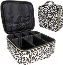 SaYoc Reise-Make-up-Tasche mit verstellbaren Trennwänden, Kosmetik-Zug-Aufbewahrungskoffer, Organizer für professionelle Kosmetikpinsel, Make-up-Organizer-Tasche, leopard von SaYoc