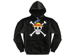 Offizielles One Piece Sweatshirt Strohhut. Totenkopf-Logo. Baumwolle und Polyester. Unisex. Schwarz. Erwachsene Jungengrößen. (L) von Sabor srl
