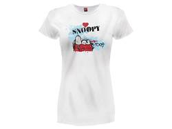 Sabor srl T-Shirt Snoopy Cartoon Peanuts Damenmodell mit Aufdruck auf der Vorderseite, kurze Ärmel, 100% Baumwolle, weiß, Größen für Damen Mädchen. von Sabor srl