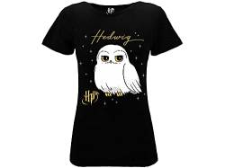 T-Shirt Harry Potter Eule Edvige, Modell Damen, Farbe: Schwarz, 100% Baumwolle, offizielles Produkt von HP, Original Lizenzprodukt, Schwarz Large von Sabor srl