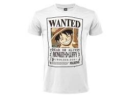 T-Shirt One Piece Strohhut Wanted Modell gesucht Monkey D. Luffy Baumwolle Unisex Weiß Erwachsene Jungen, Weiß, XL von Sabor srl